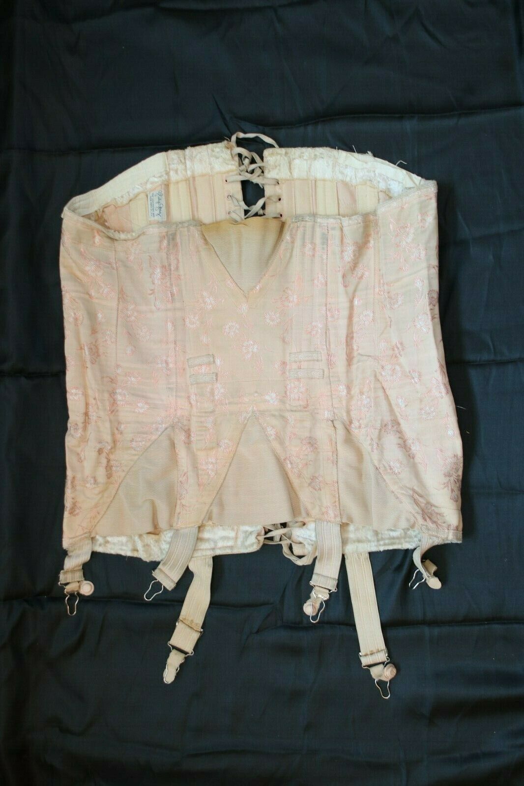 Vintage  40s 50s Brocade  Gladys Gray NY full body girdle corset boned