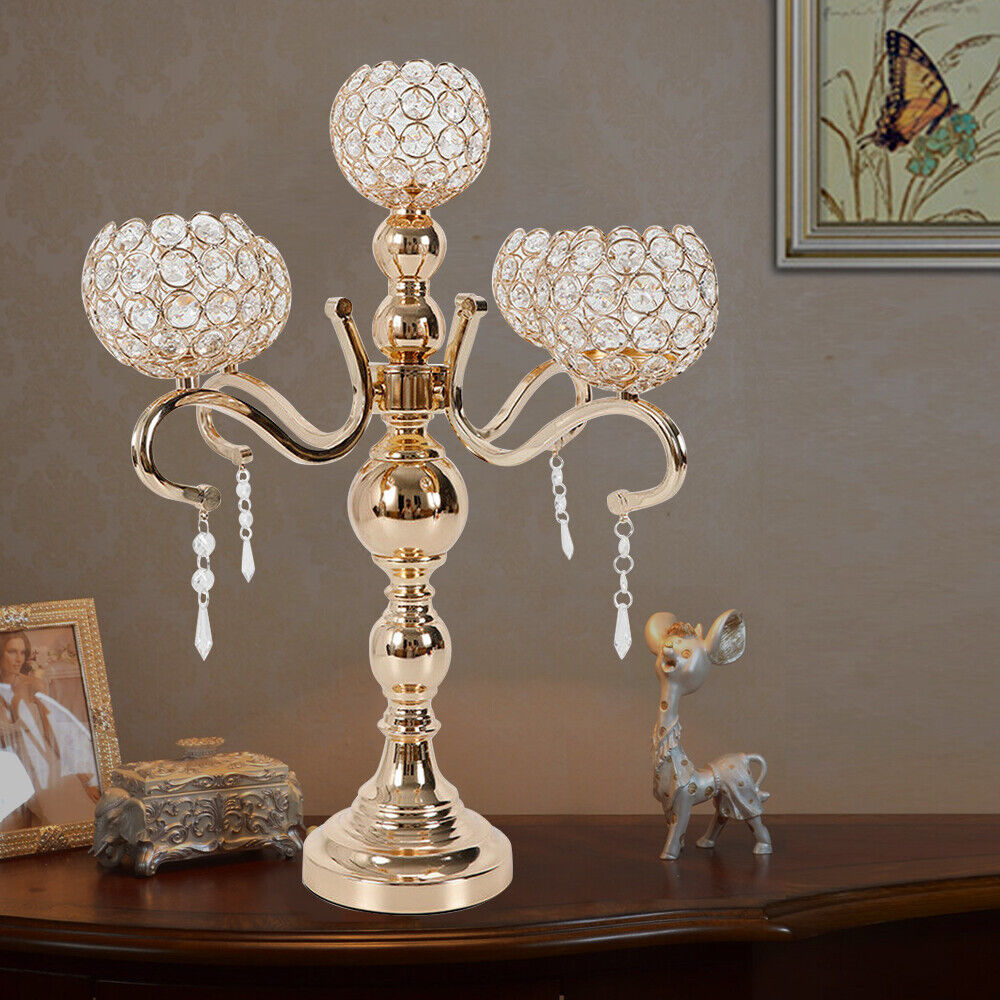 Modern Crystal Candelabra Candlestick Votive Candle Holder Wedding Centerpiece