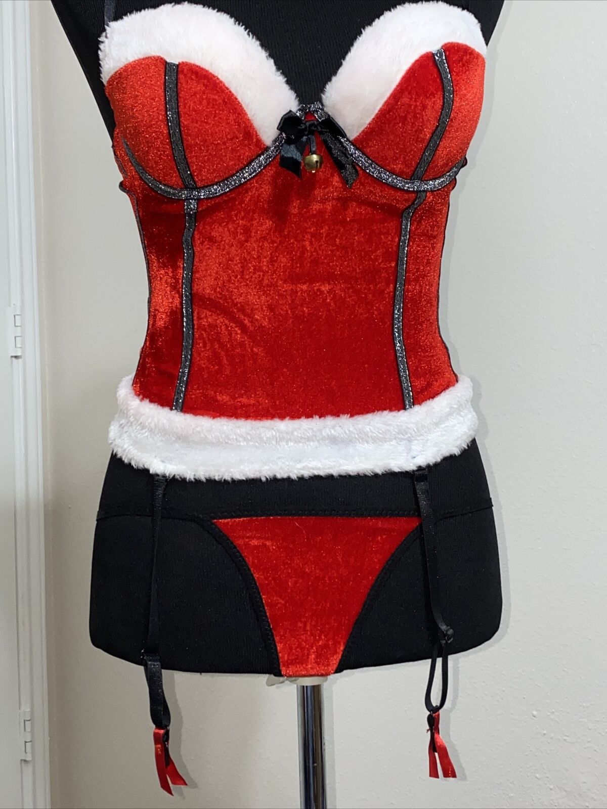 Body Rage Santa Claus Bustier. Red. W/bell & G String. Small. Christmas Lingerie