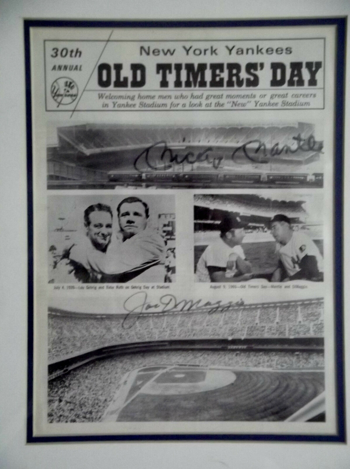 Mickey Mantle Joe Dimaggio Signed Vintage Yankees Old Timers Program Psa/dna Gai
