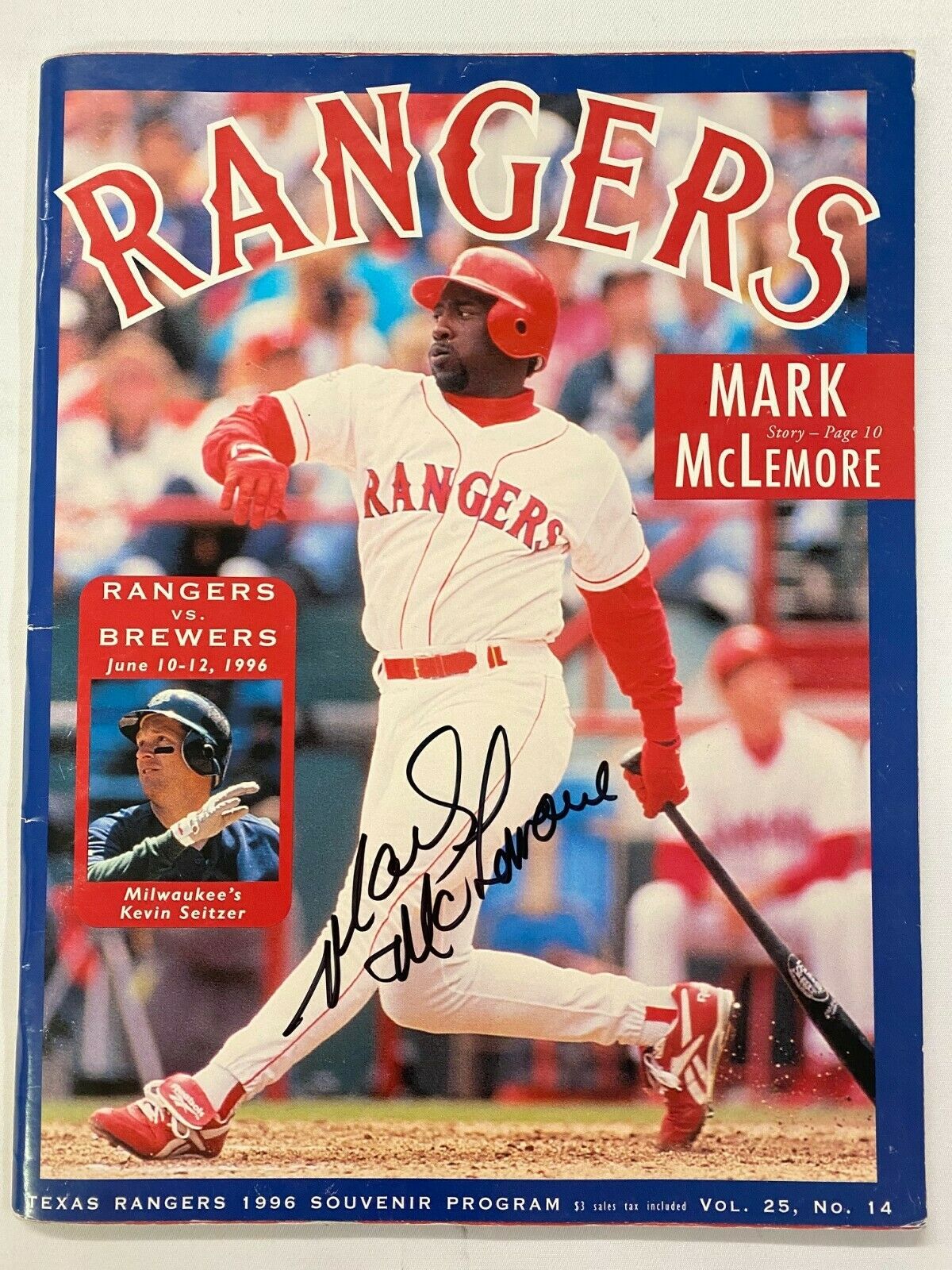 Mark Mclemore Autographed Texas Rangers Program June 10-12, 1996
