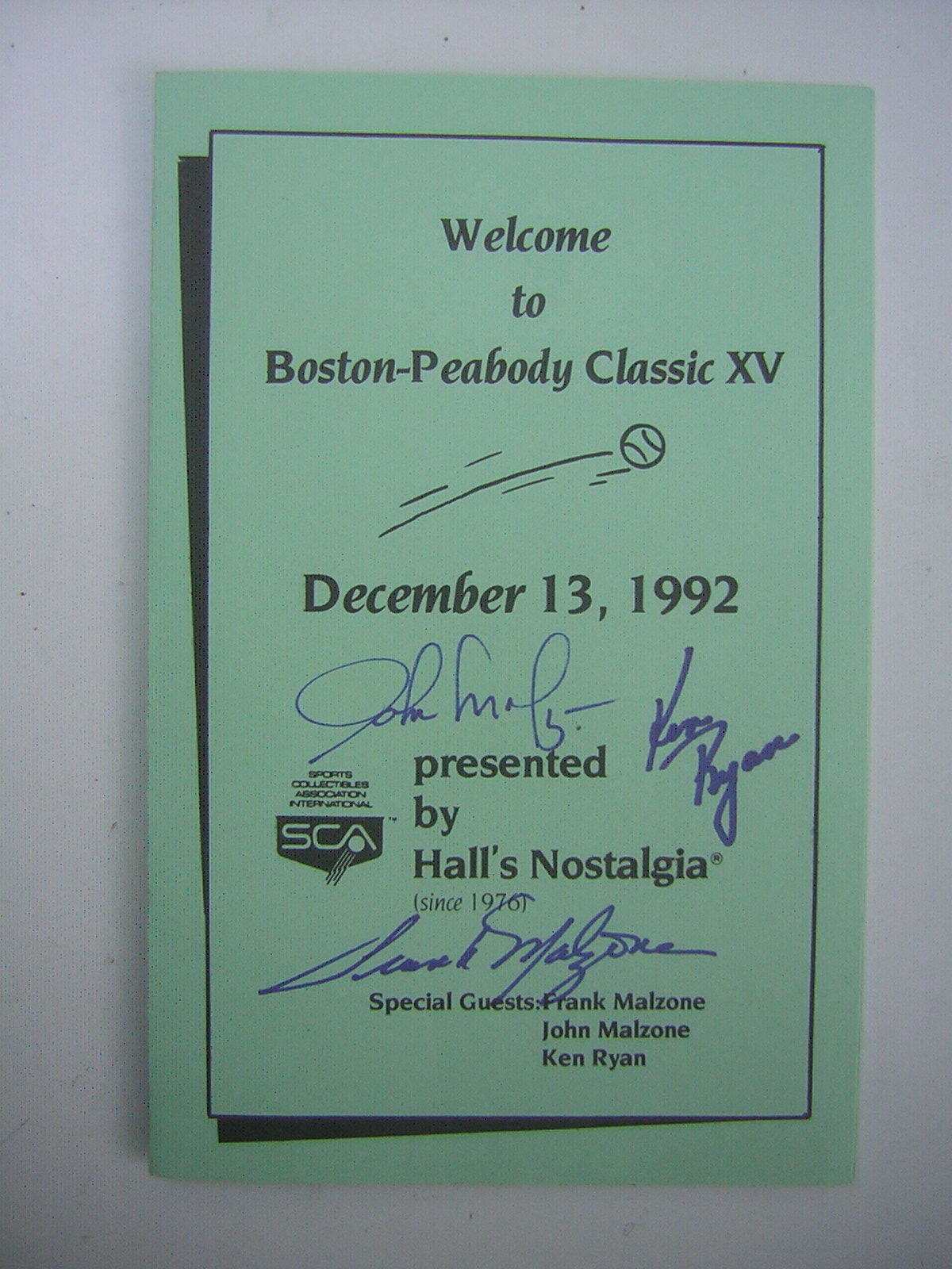 12/13/1992 Boston-Peabody Classic Sports Show Program signed by Frank Malzone &