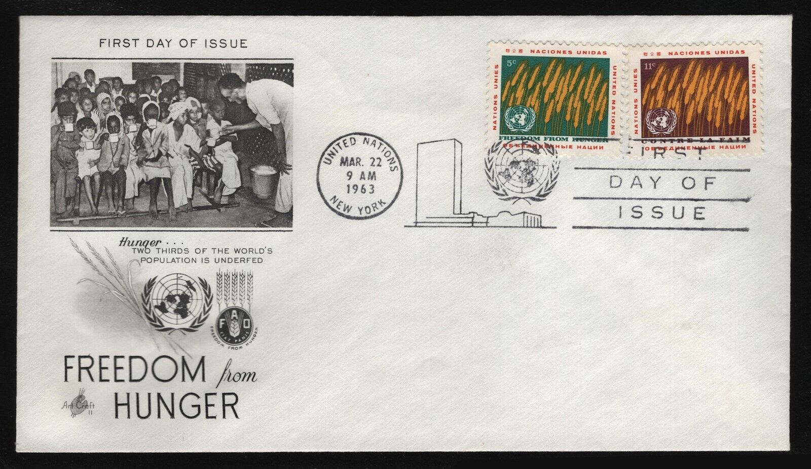 UN #116-117 Freedom From Hunger, Art Craft FDC **ANY 5=FREE SHIPPING**
