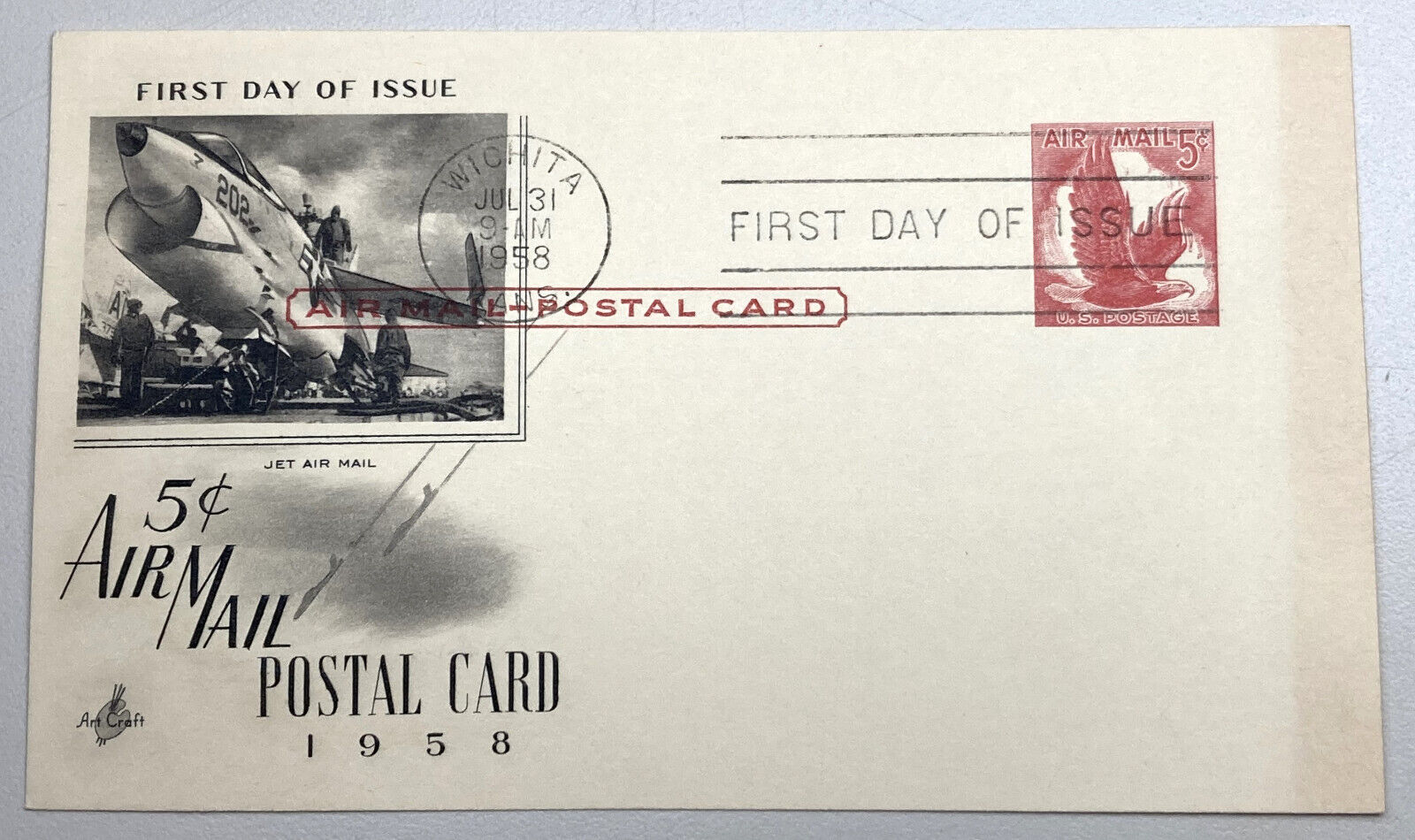 Fdc 1958 5c Air Mail Postcard Embossed