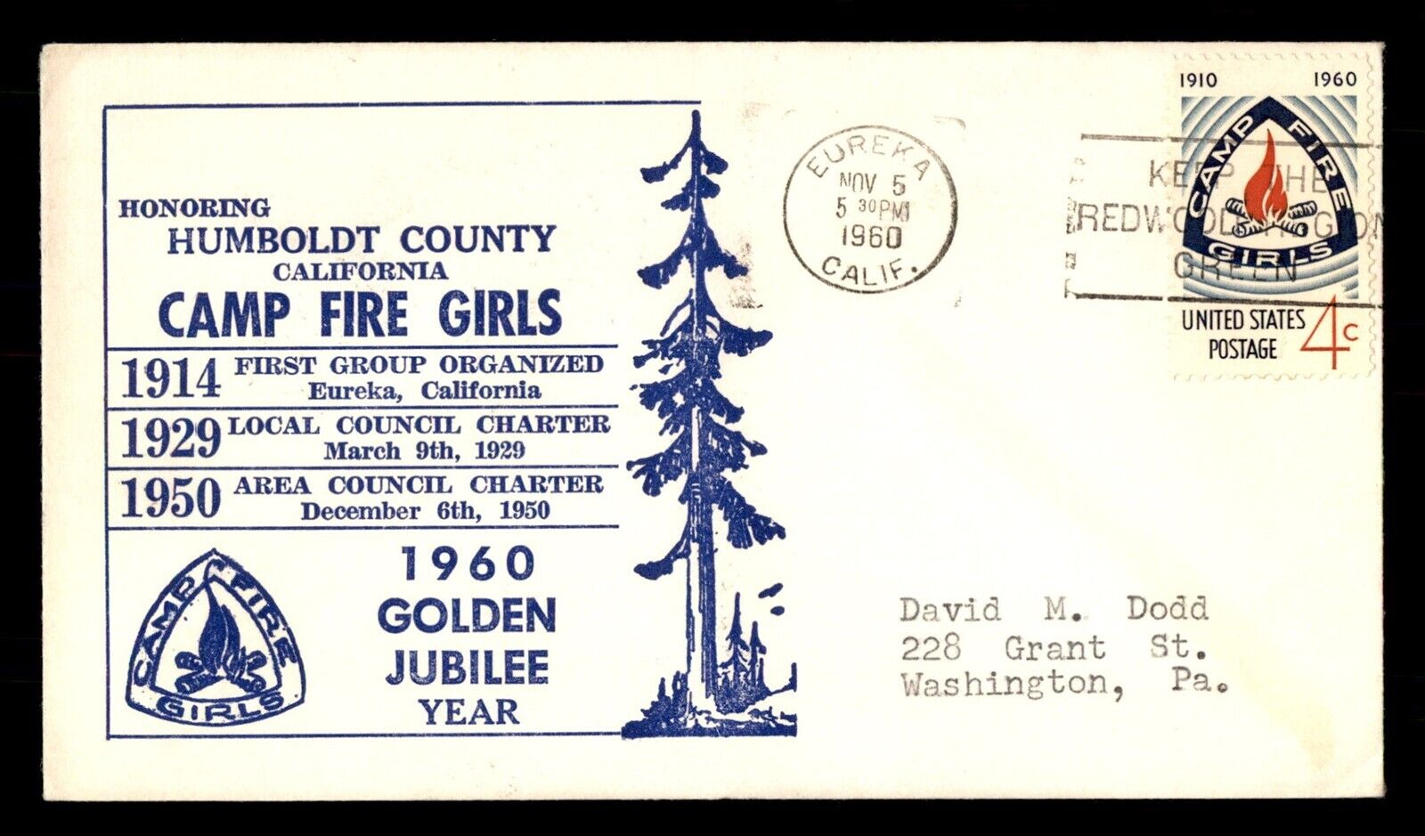 Mayfairstamps Us Fdc 1960 California Camp Fire Girls Golden Jubilee First Day Co