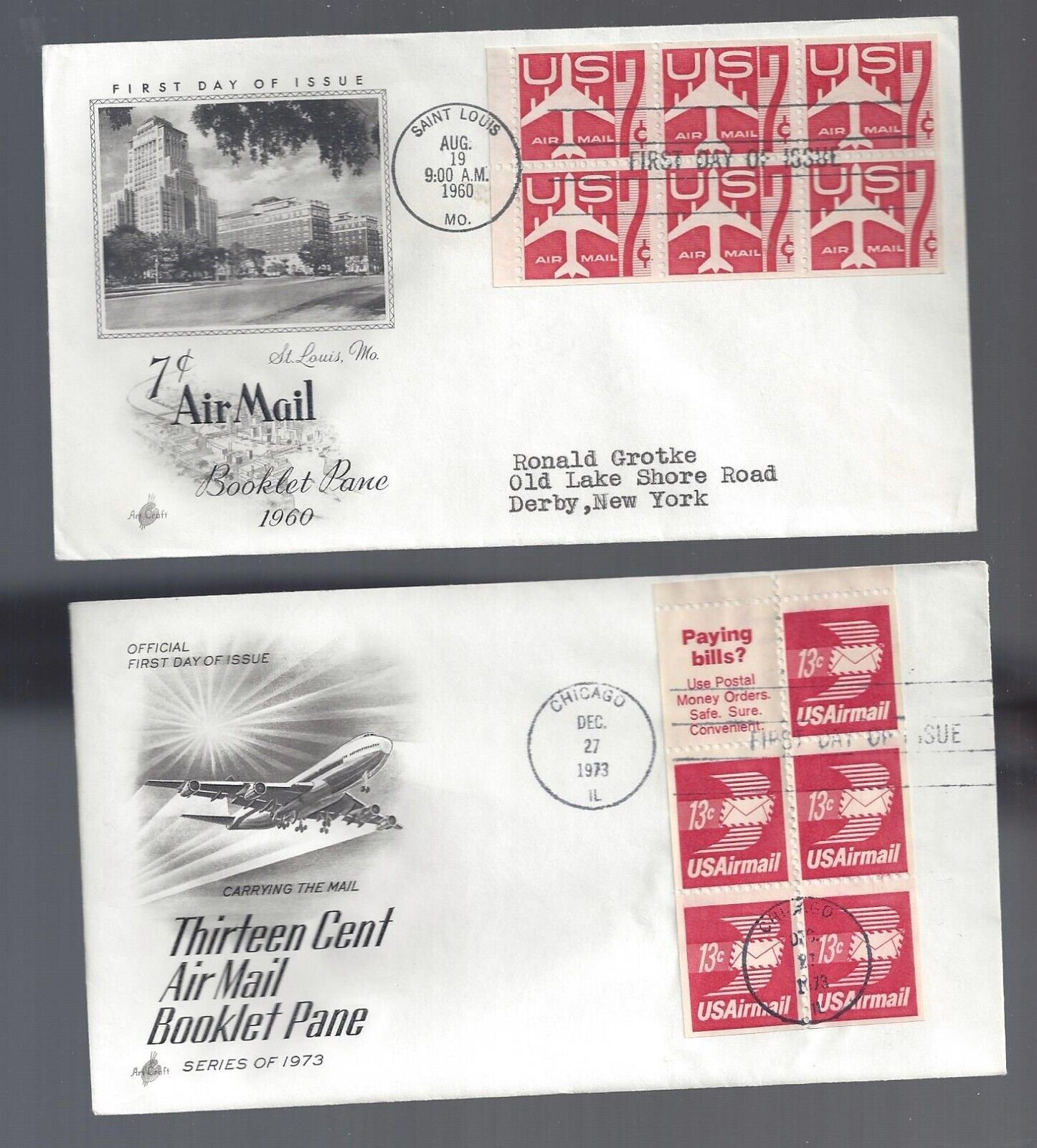 2 Air Mail Booklet Fdc's 1960 & 1973