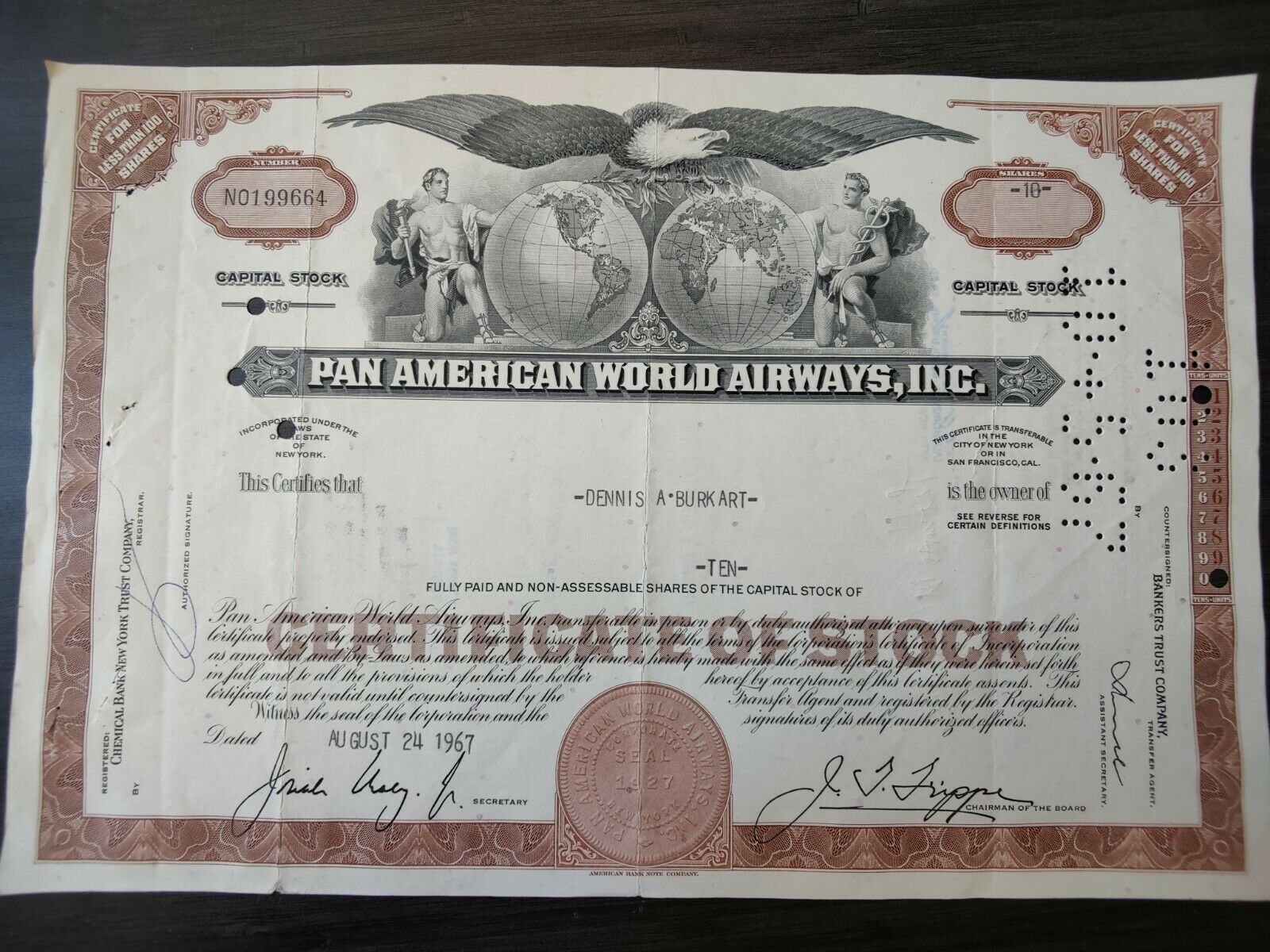 Lot Of 8 Pan American World Airways Stock Certificates