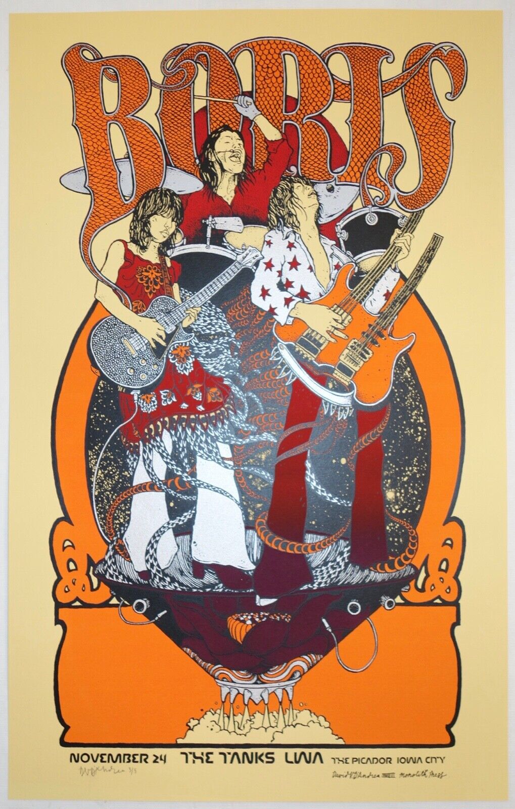 2008 Boris - Iowa City Yellow Variant Concert Poster S/n By David D'andrea