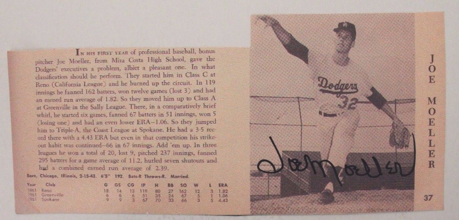 Joe Moeller Autographed 1962 Rookie Program Cut Los Angeles Dodgers Signed 16c